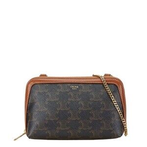 Celine Triomphe Chain Shoulder Bag Black Leather